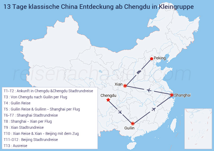 Chengdu – Guilin – Shanghai – Xi'an – Peking