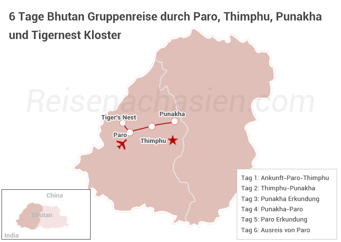 Paro - Tigernest Klsoter - Thimphu - Punakha - Par