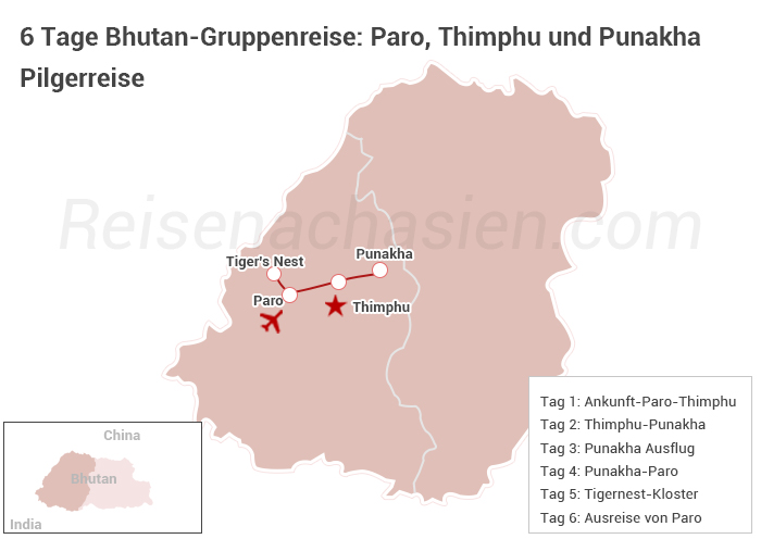 Paro - Thimphu - Punakha -Tigernest Klsoter - Paro